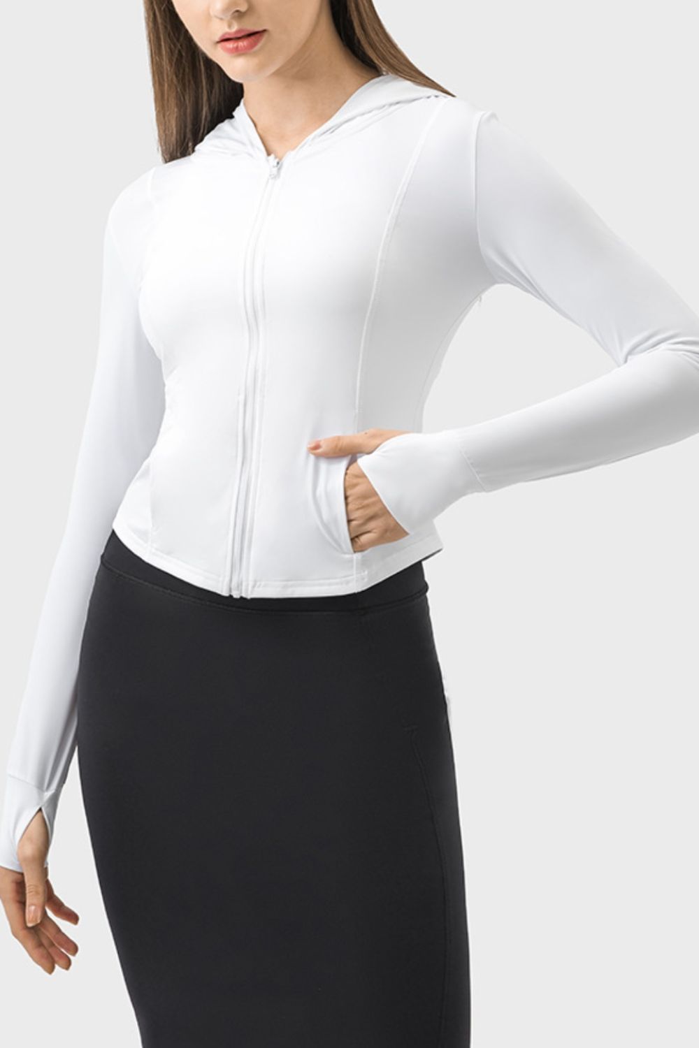 Pocketed Zip Up Hooded Long Sleeve Active Outerwear - The Daily Makeover