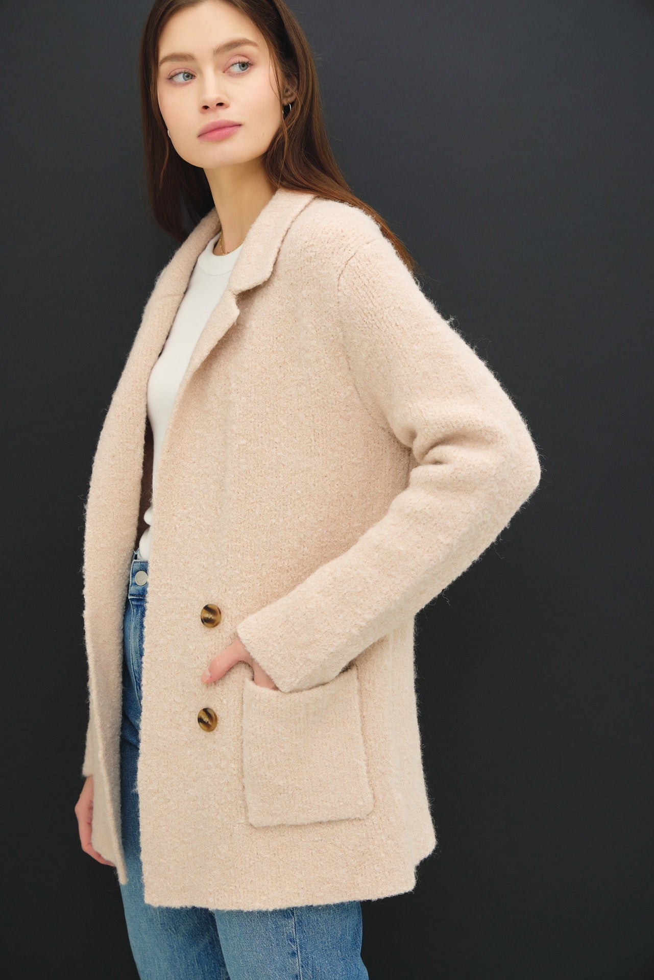 Be Cool Textured Double-Breasted Coat with Pockets - The Daily Makeover