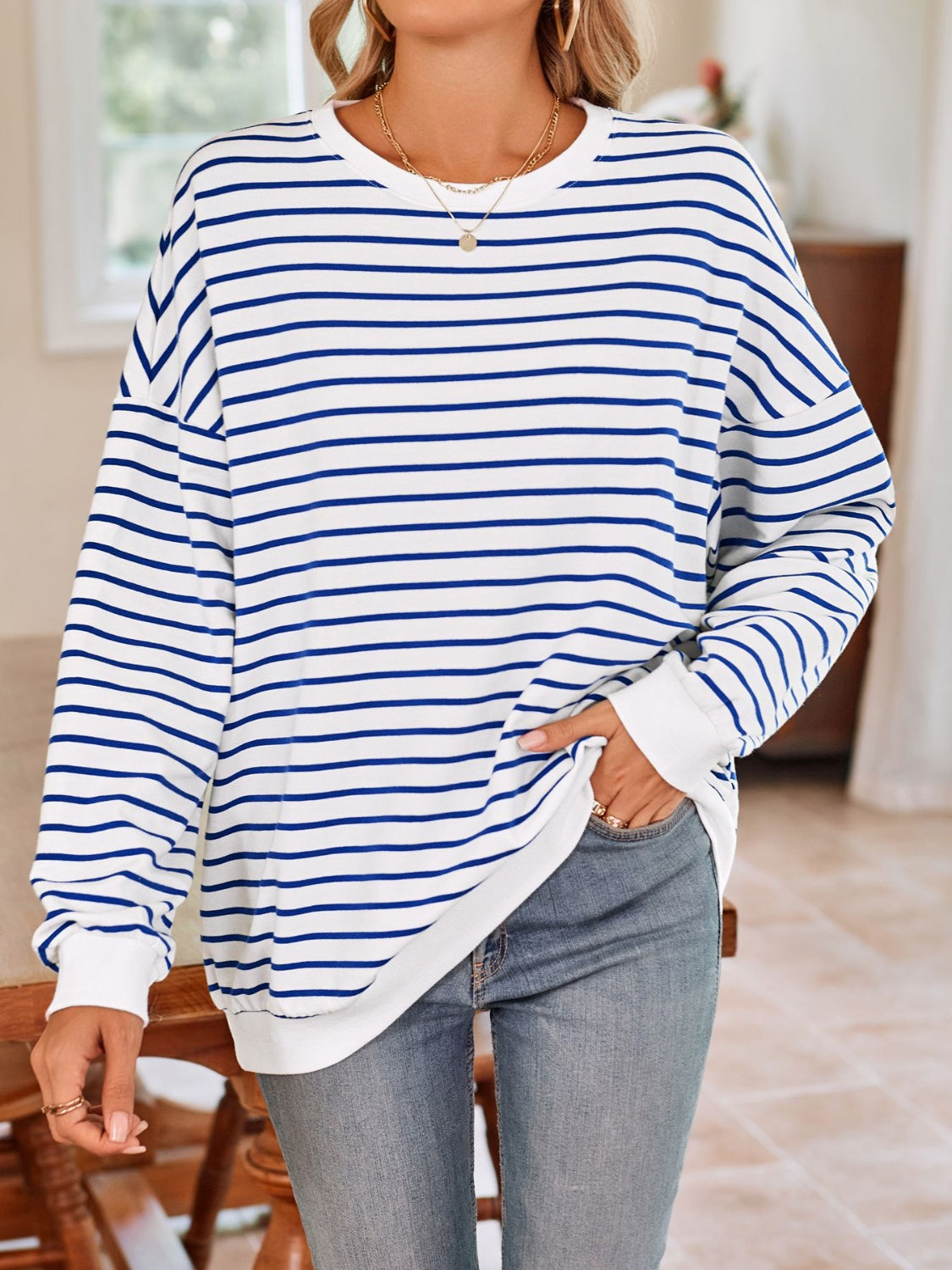 Lovelet Striped Round Neck Long Sleeve Sweatshirt - The Daily Makeover