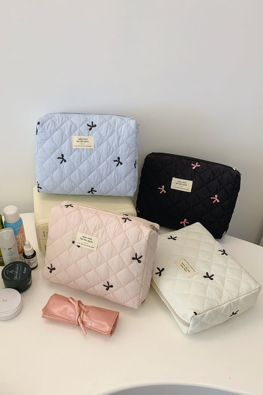Bow Embroidered Quilted Storage Bag - The Daily Makeover