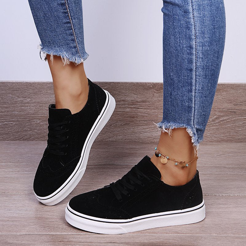 Lace-Up Suedette Flat Sneakers - The Daily Makeover