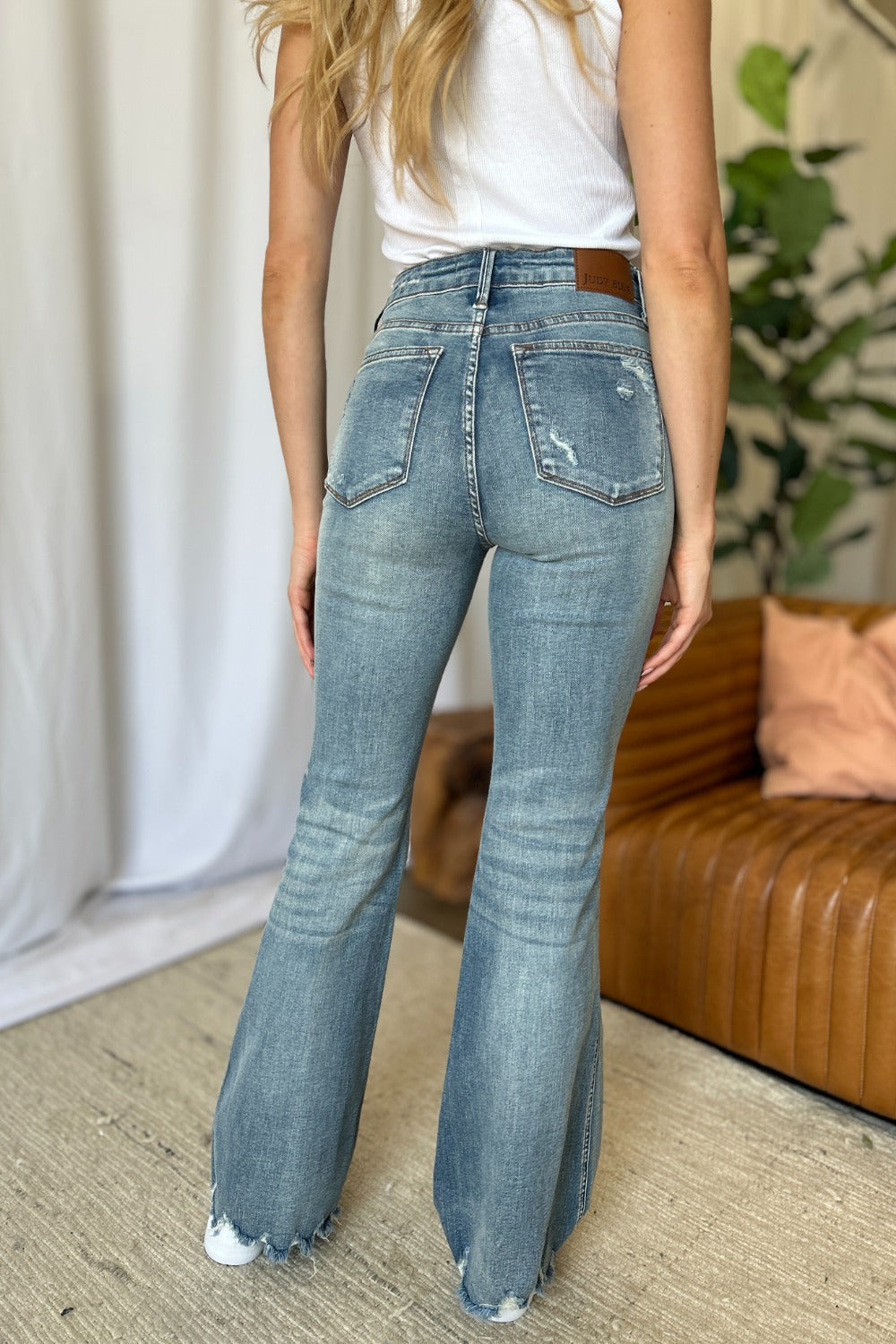 Judy Blue Full Size Medium Rise Tummy Control Destroy Flare - The Daily Makeover