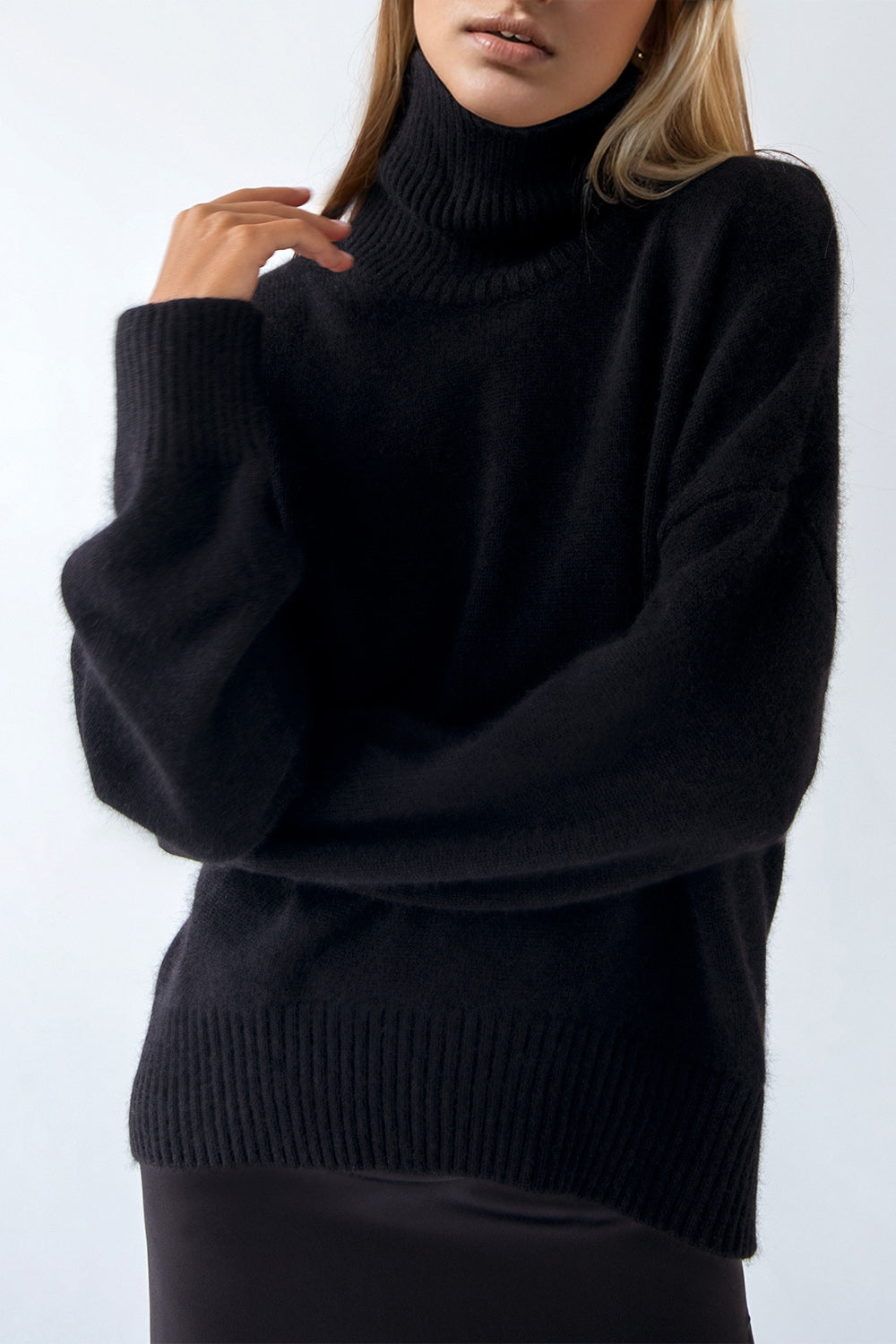 Turtleneck Dropped Shoulder Long Sleeve Sweater - The Daily Makeover