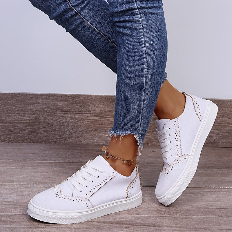 Lace-Up Suedette Flat Sneakers - The Daily Makeover