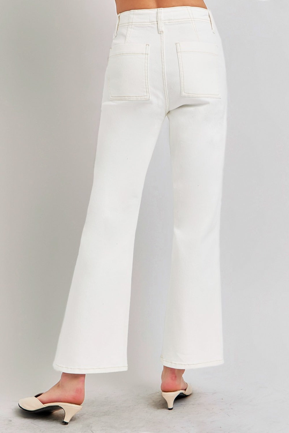 RISEN High Rise Ankle Flare Jeans with Patch Pockets - The Daily Makeover