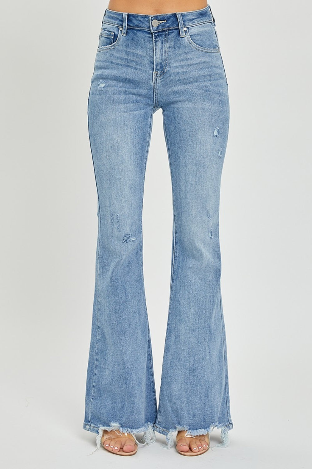 Full Size High Rise Frayed Hem Flare Jeans - The Daily Makeover