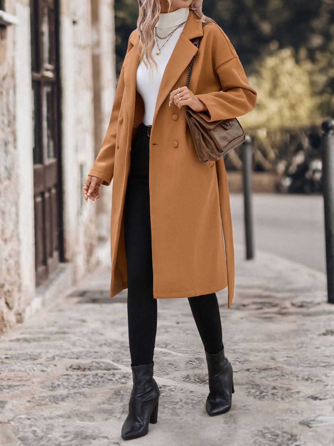 Perfee Dropped Shoulder Tie Waist Coat - The Daily Makeover