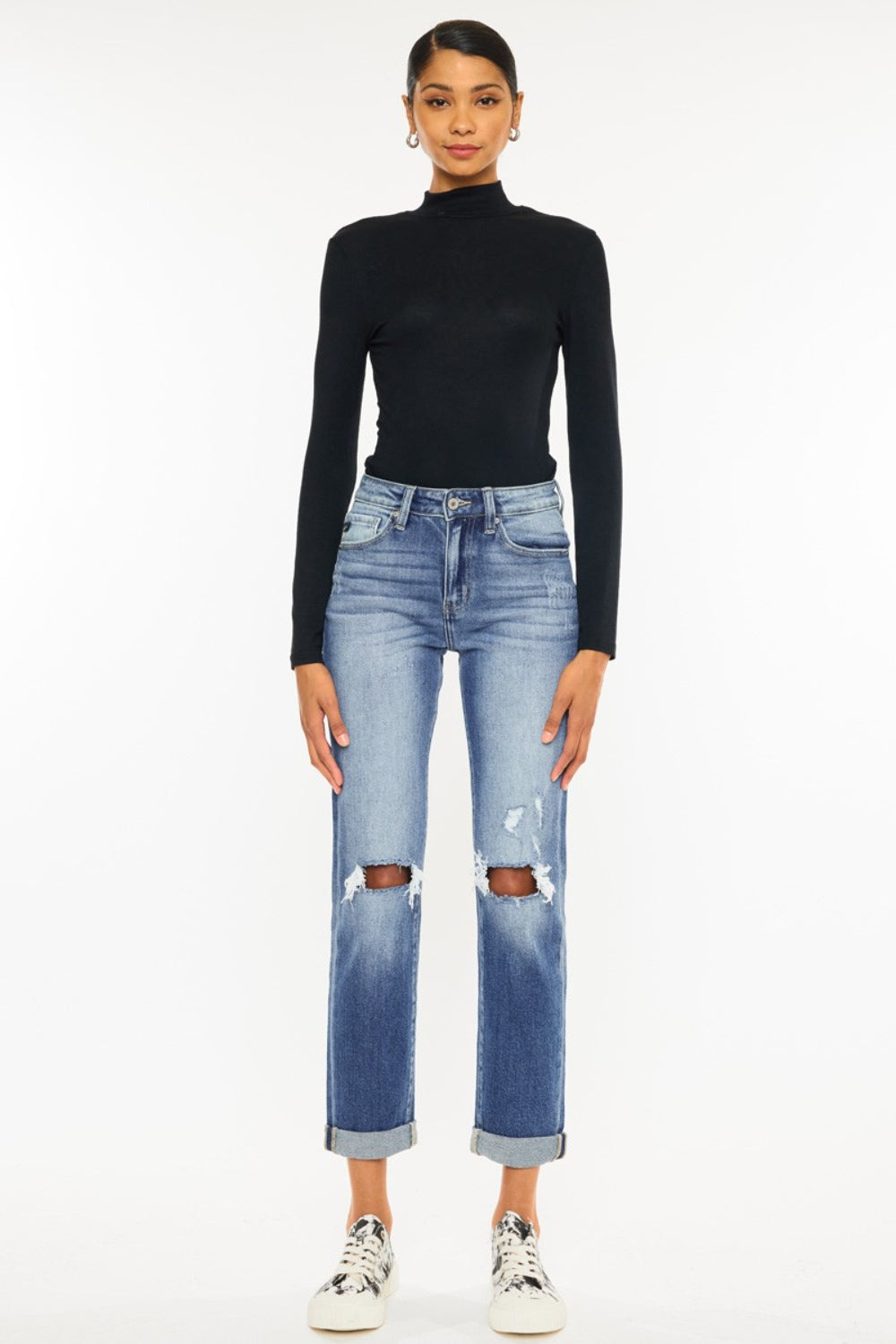 Kancan High Waist Distressed Hem Detail Cropped Straight Jeans - The Daily Makeover