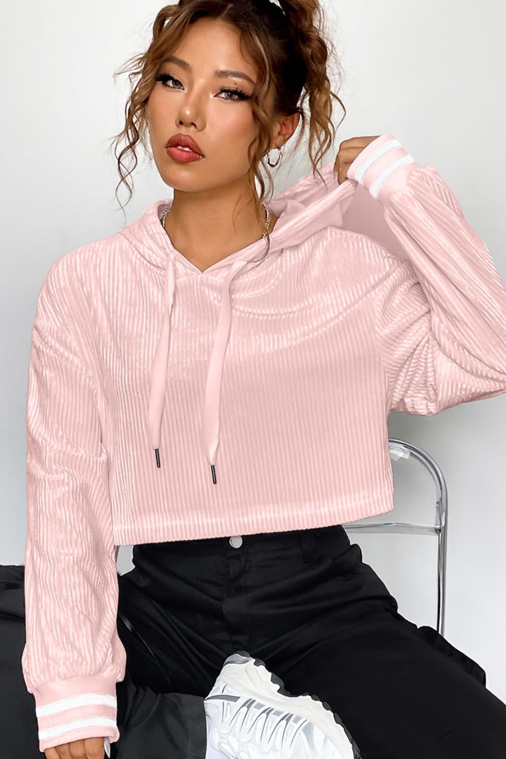 Drawstring Drop Shoulder Long Sleeve Hoodie - The Daily Makeover