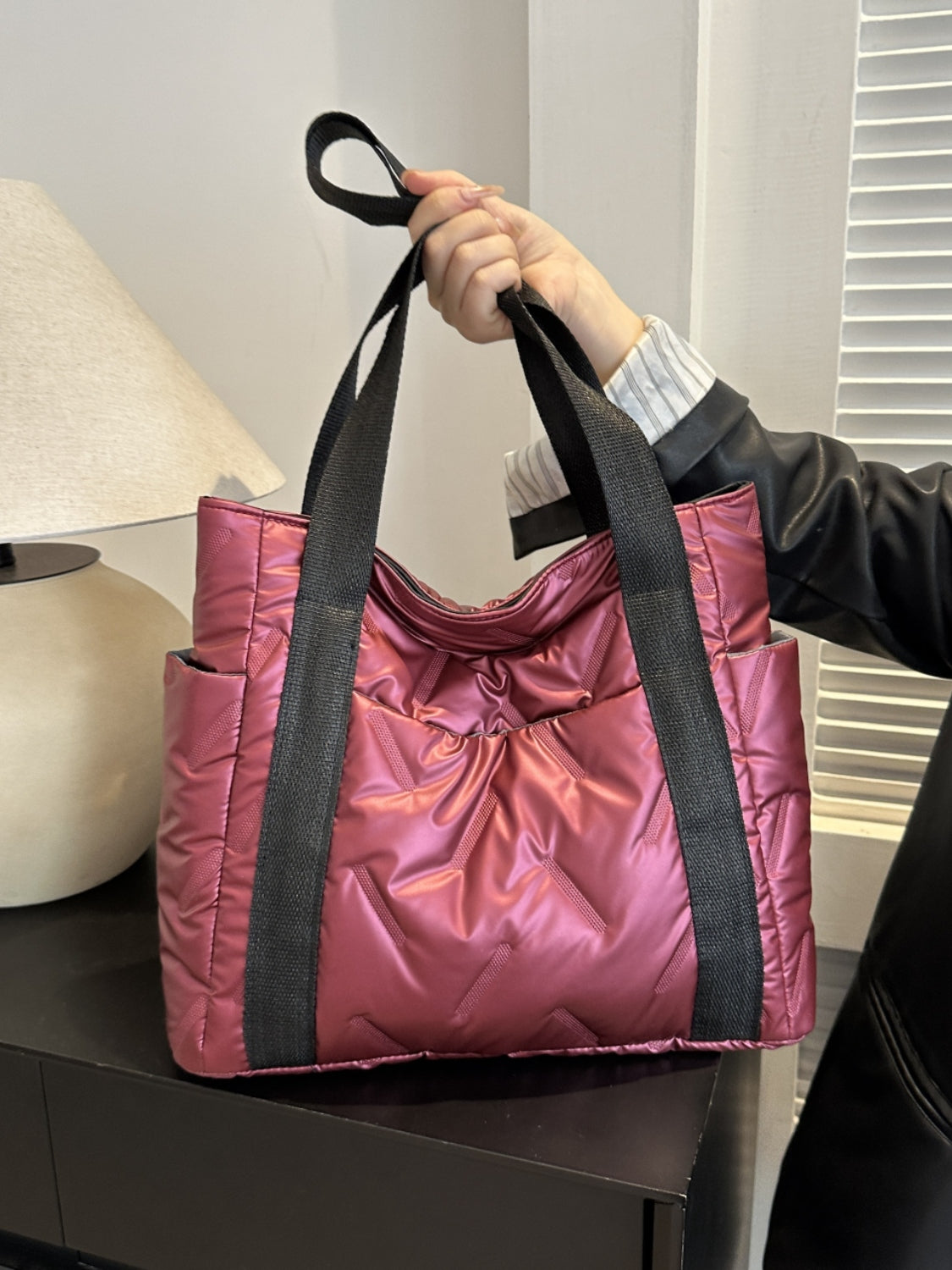 Solid Color Tote Bag with Side Pockets - The Daily Makeover