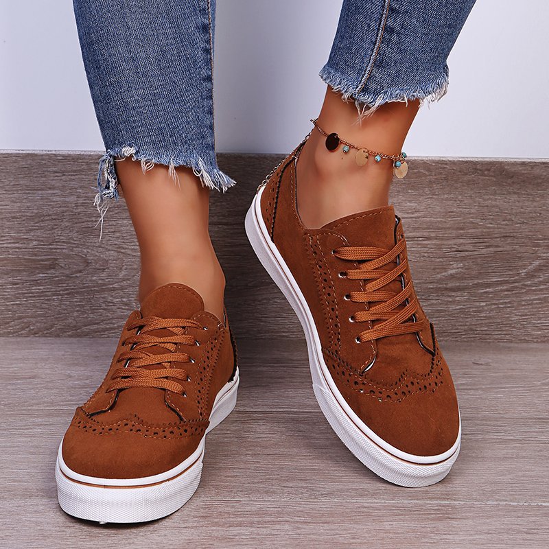 Lace-Up Suedette Flat Sneakers - The Daily Makeover