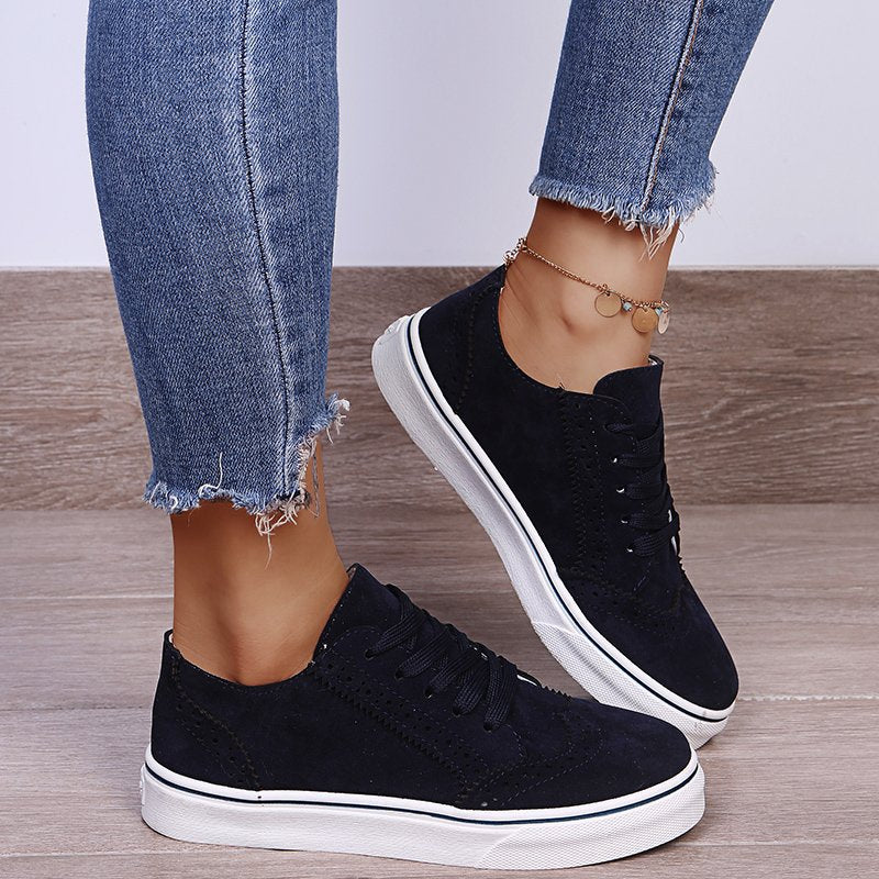 Lace-Up Suedette Flat Sneakers - The Daily Makeover