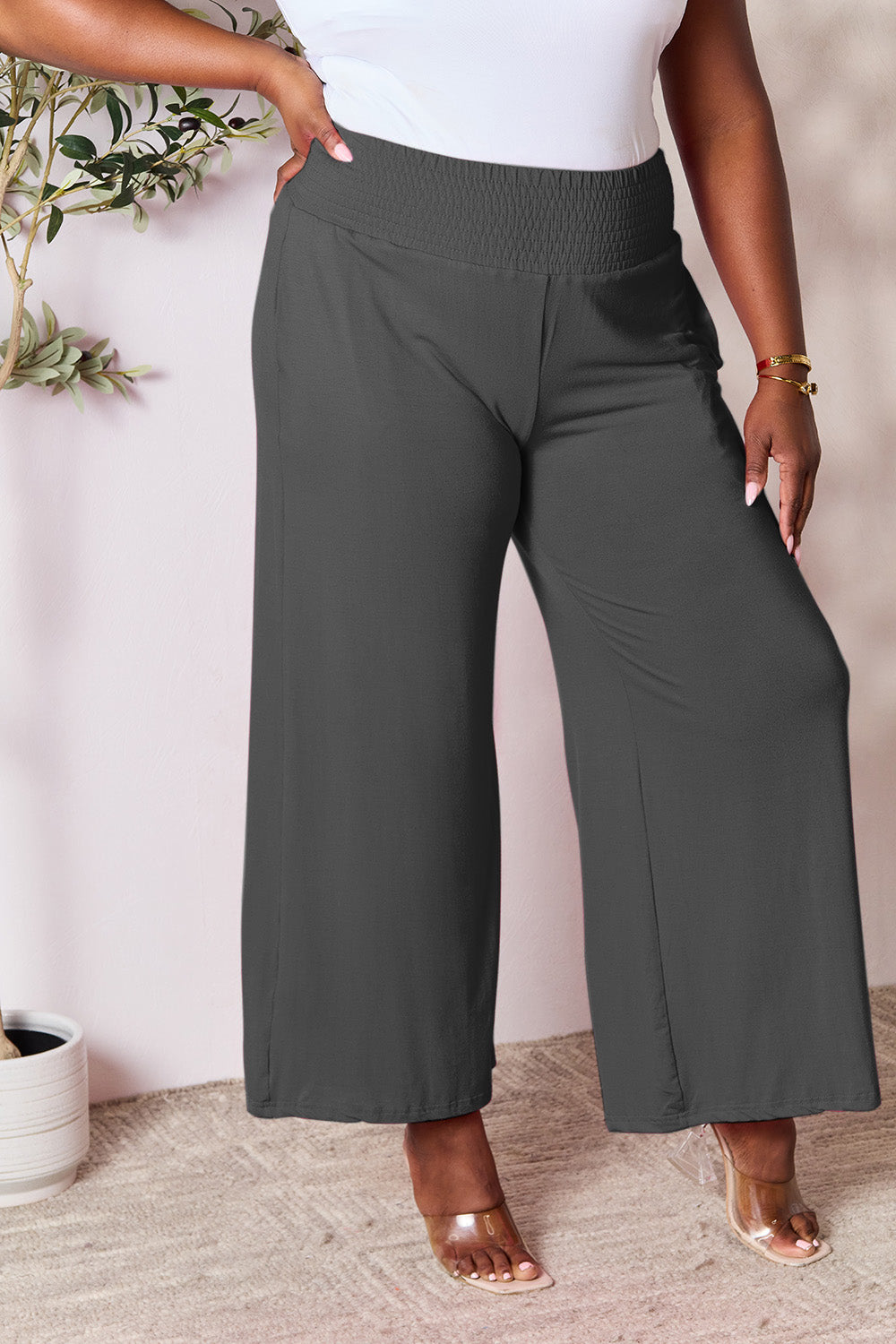Double Take Full Size Smocked Wide Waistband Wide Leg Pants - The Daily Makeover