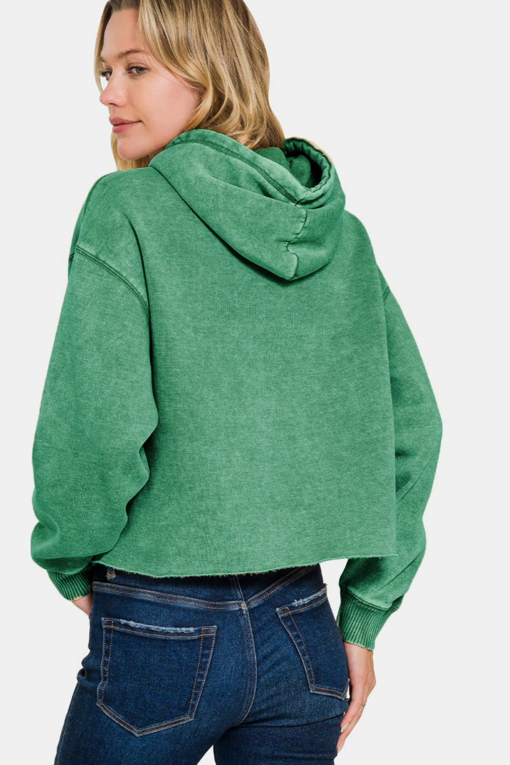Zenana Acid Wash Fleece Cropped Hoodie - The Daily Makeover