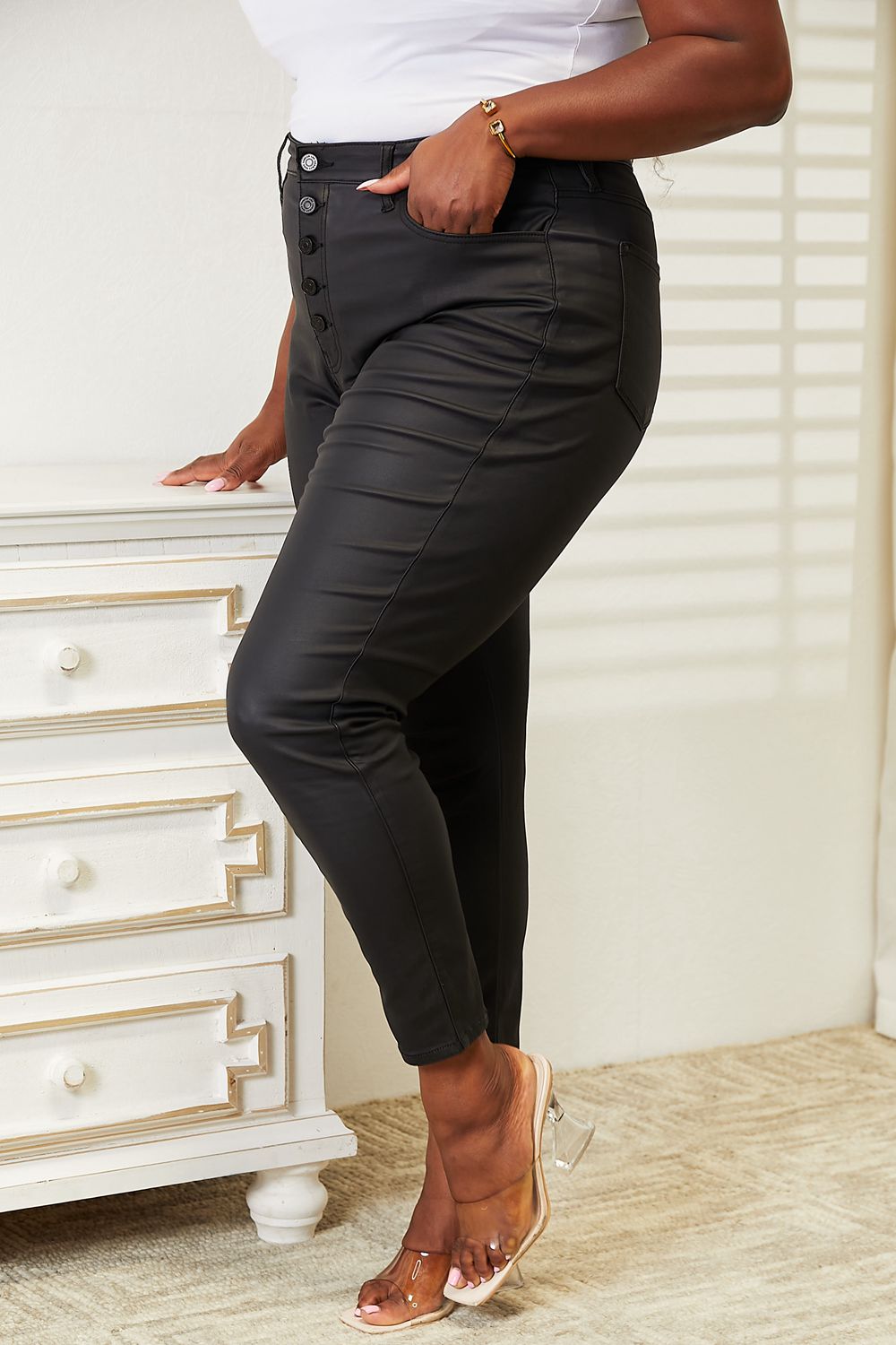 Kancan Full Size High Rise Black Coated Ankle Skinny Jeans - The Daily Makeover