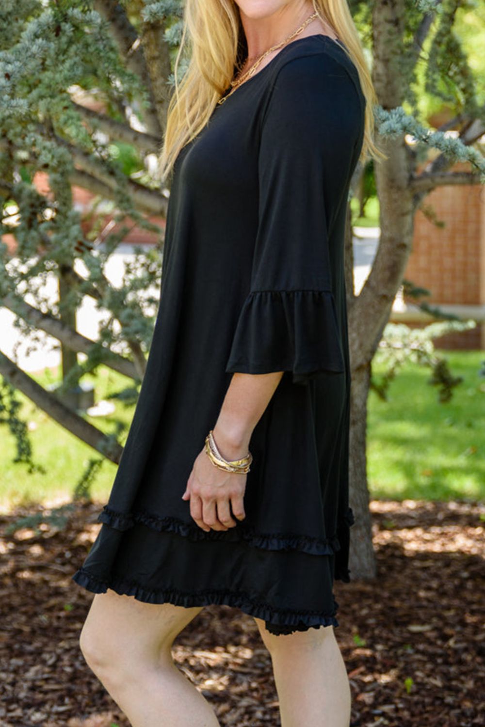 Plus Size Frill Trim Flounce Sleeve Dress - The Daily Makeover