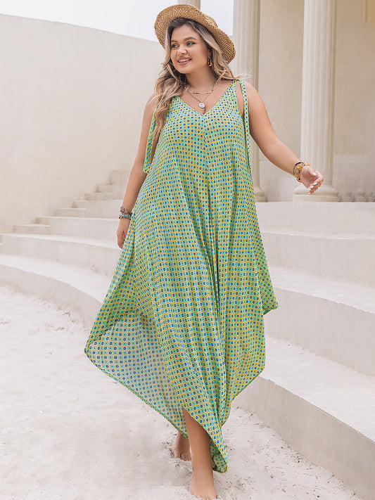 Plus Size Printed V-Neck Wide Leg Jumpsuit - The Daily Makeover