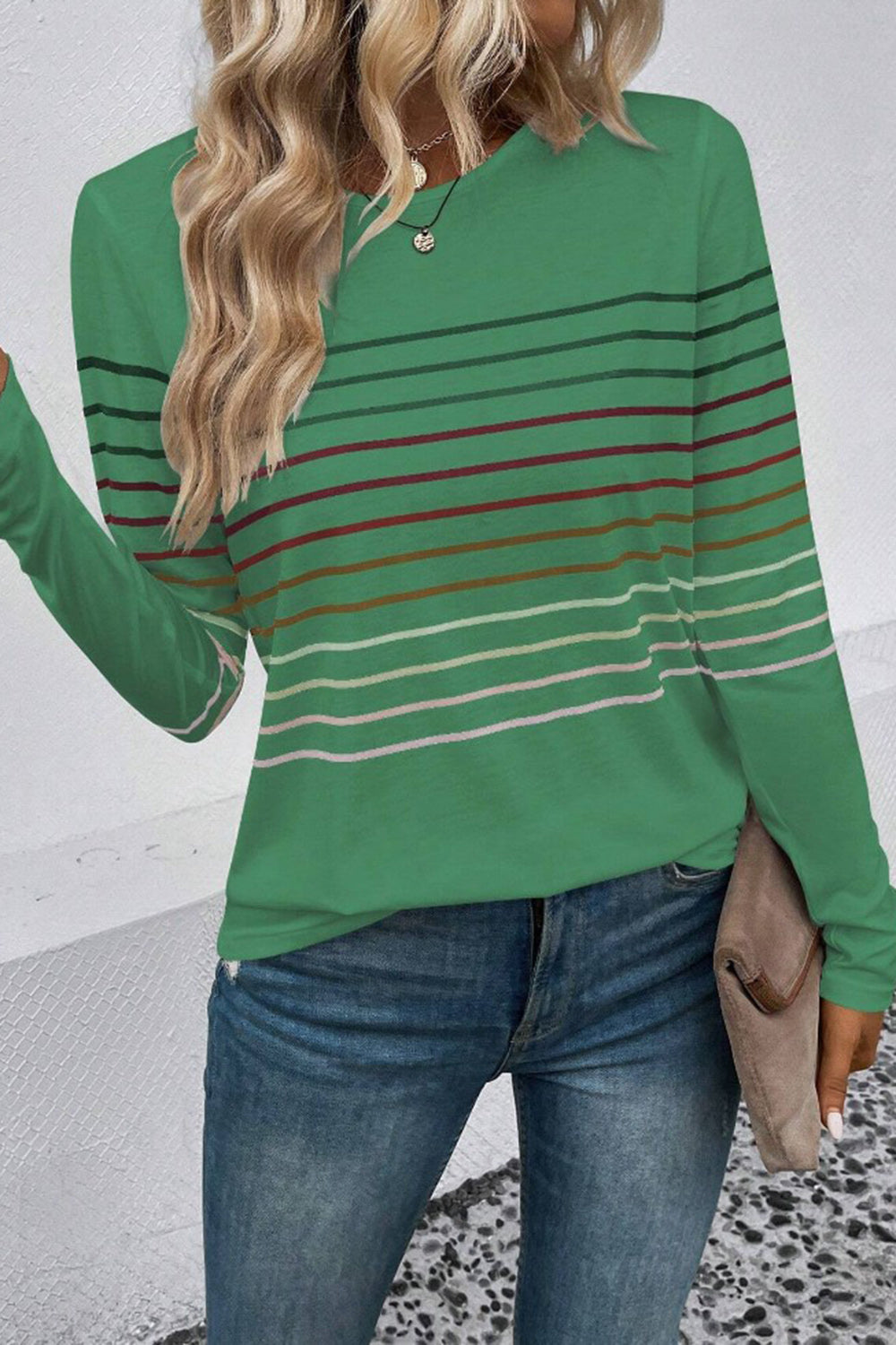 Striped Round Neck Long Sleeve T-Shirt - The Daily Makeover
