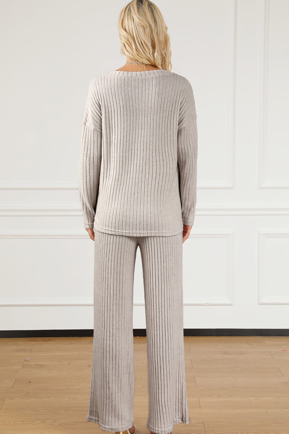 Ribbed V-Neck Top and Pants Lounge Set - The Daily Makeover