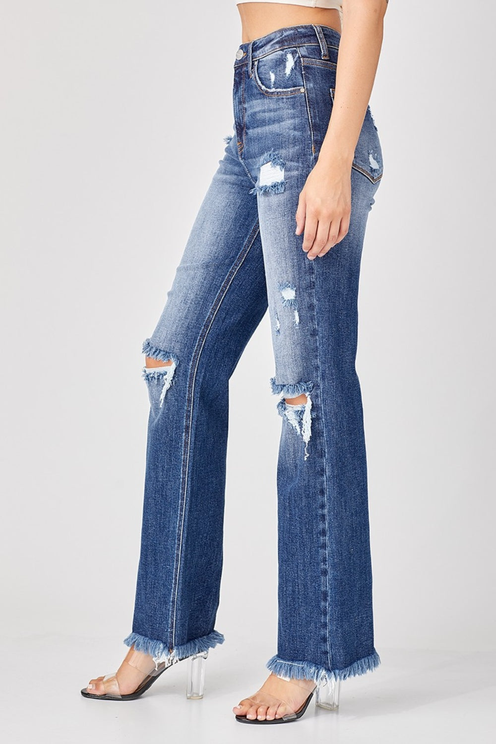 Full Size Raw Hem Distressed Straight Jeans - The Daily Makeover