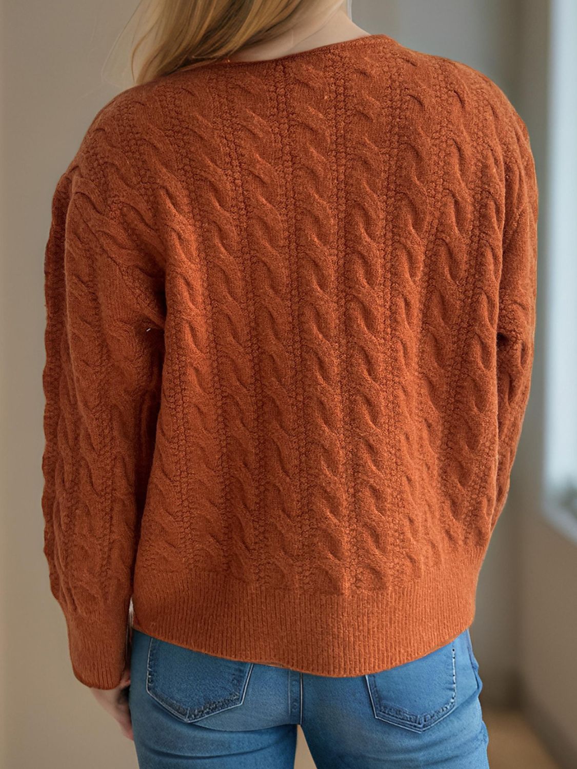 Cable-Knit Round Neck Long Sleeve Cardigan - The Daily Makeover