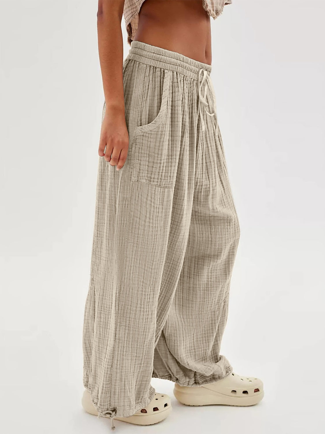 Textured Tied Pants with Pockets - The Daily Makeover