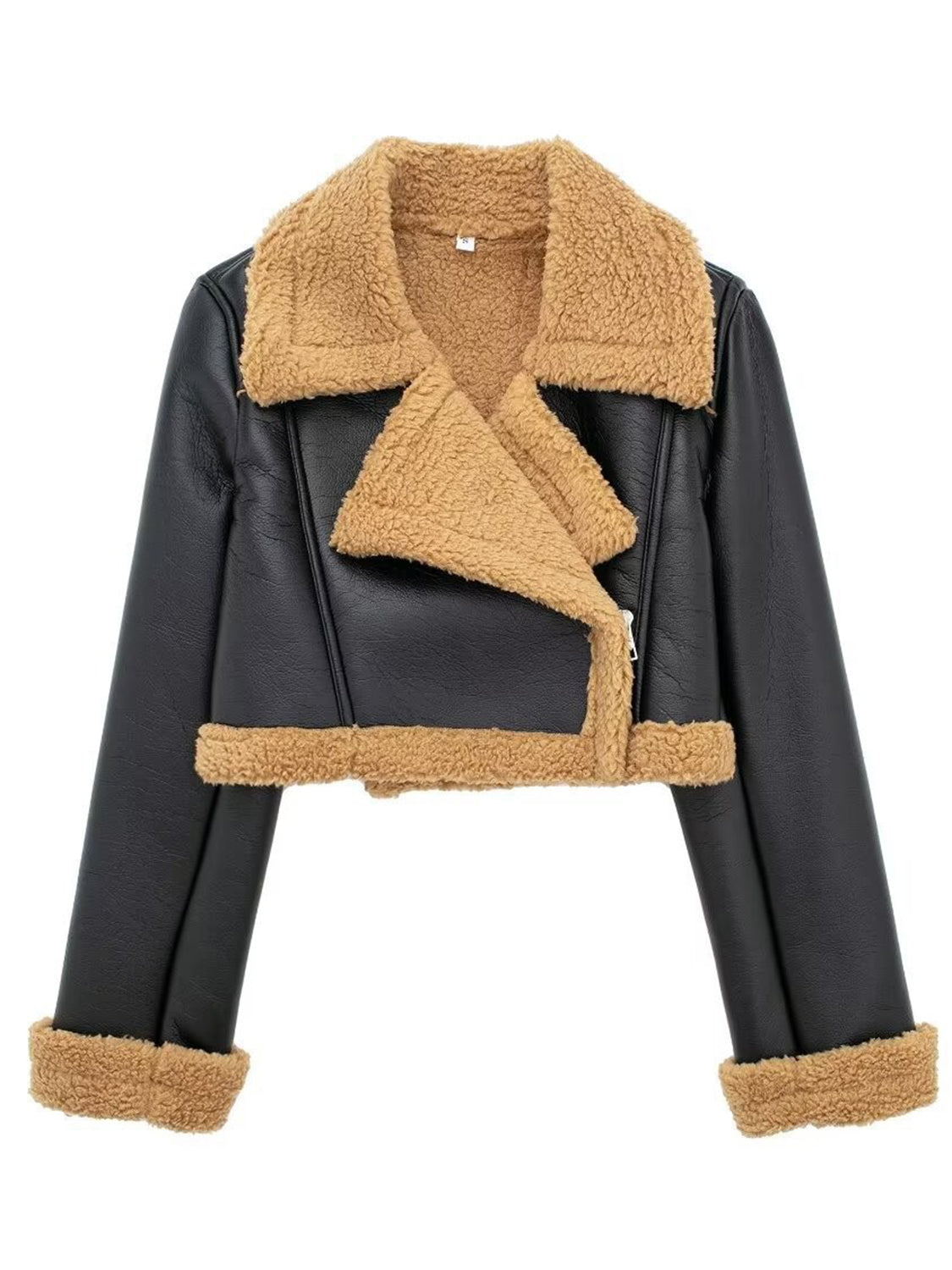 Collared Neck Long Sleeve Plush Cropped Jacket - The Daily Makeover