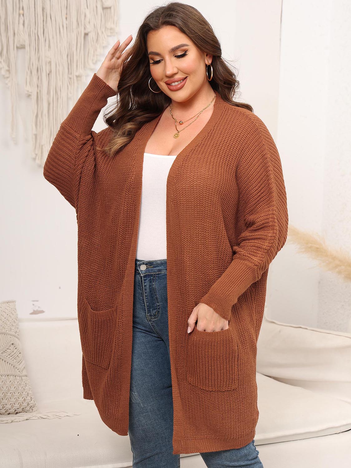 Plus Size Open Front Cardigan With Pockets - The Daily Makeover