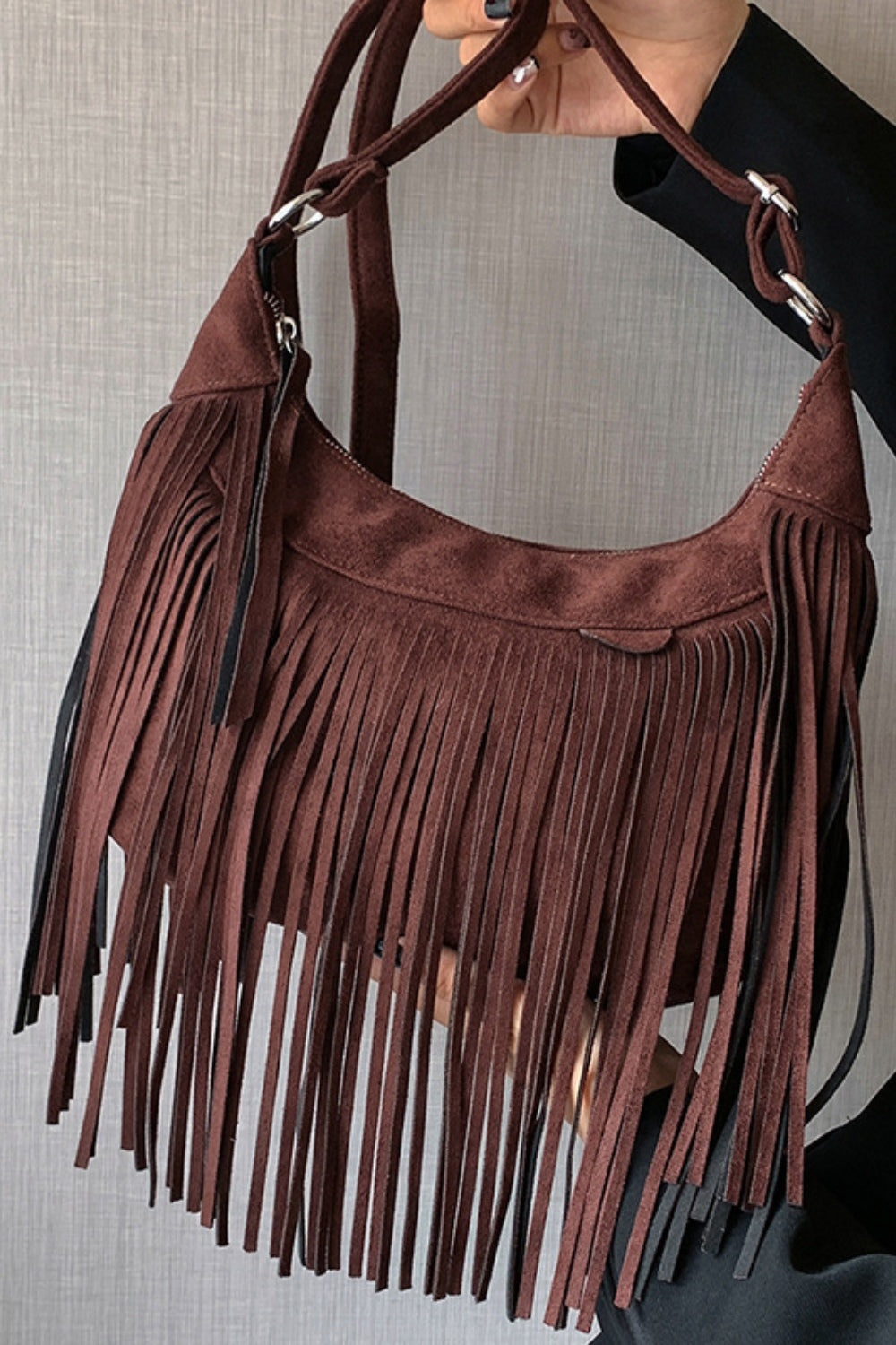 Suede Fringe Adjustable Strap Shoulder Bag - The Daily Makeover