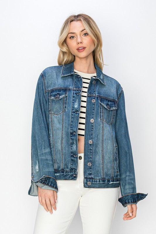 RISEN Full Size Distressed Button Up Jacket - The Daily Makeover