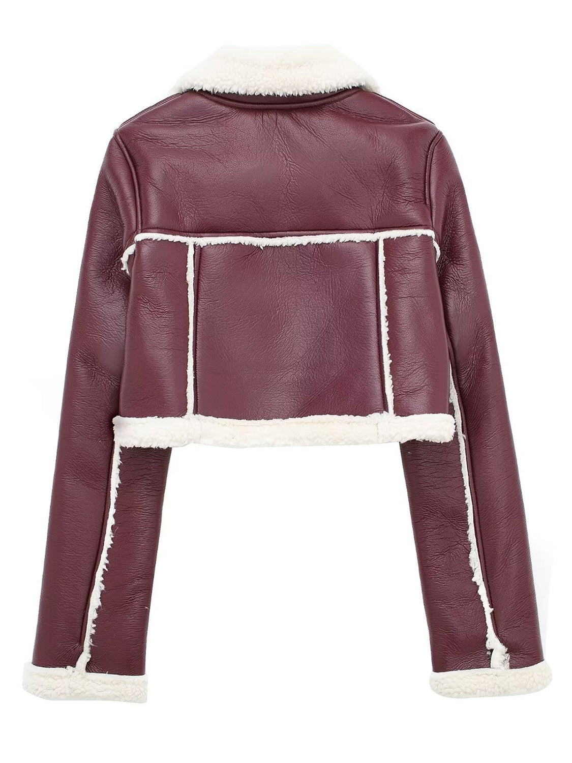 Collared Neck Long Sleeve Plush Cropped Jacket - The Daily Makeover
