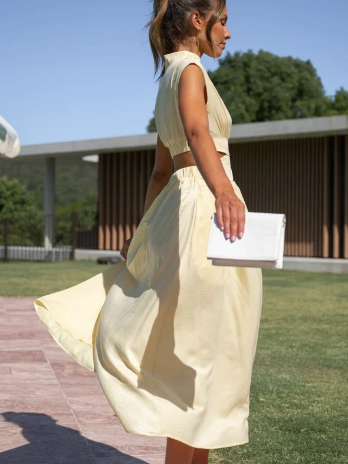 Cutout Mock Neck Sleeveless Ruched Dress - The Daily Makeover