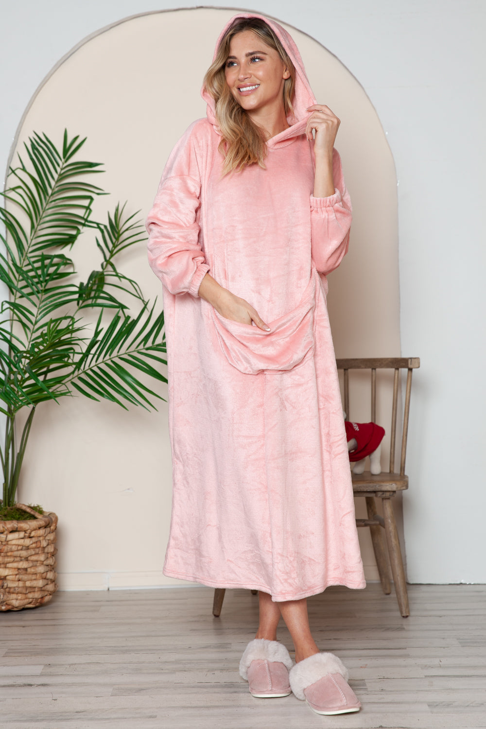 Double Take Full Size Pocketed Hooded Midi Lounge Dress - The Daily Makeover