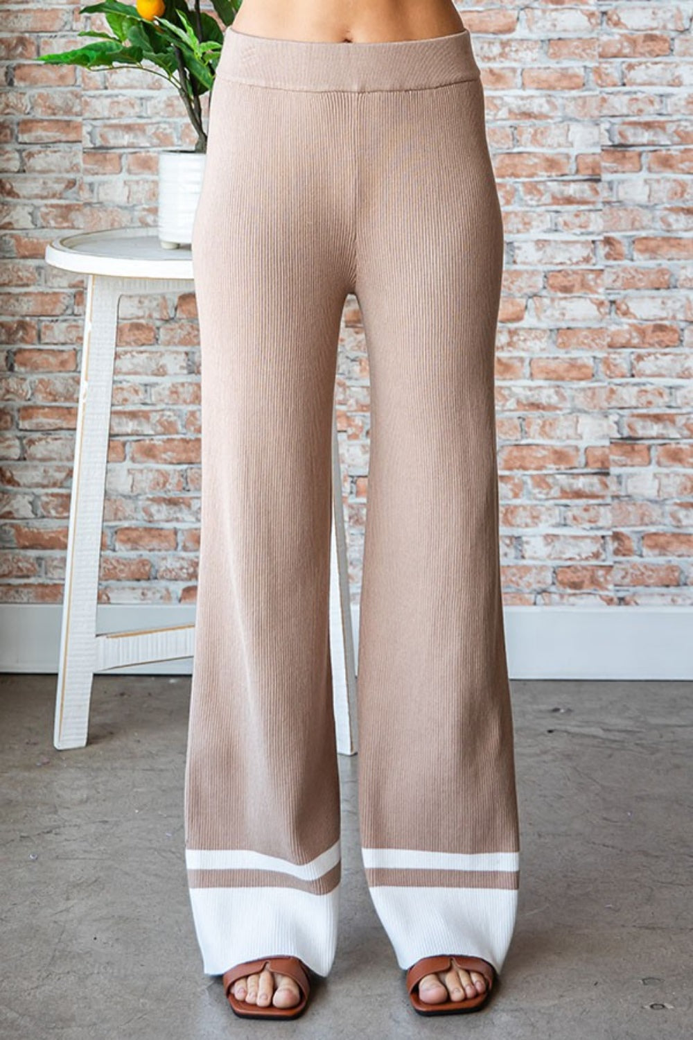 First Love Contrast Ribbed Knit Pants - The Daily Makeover
