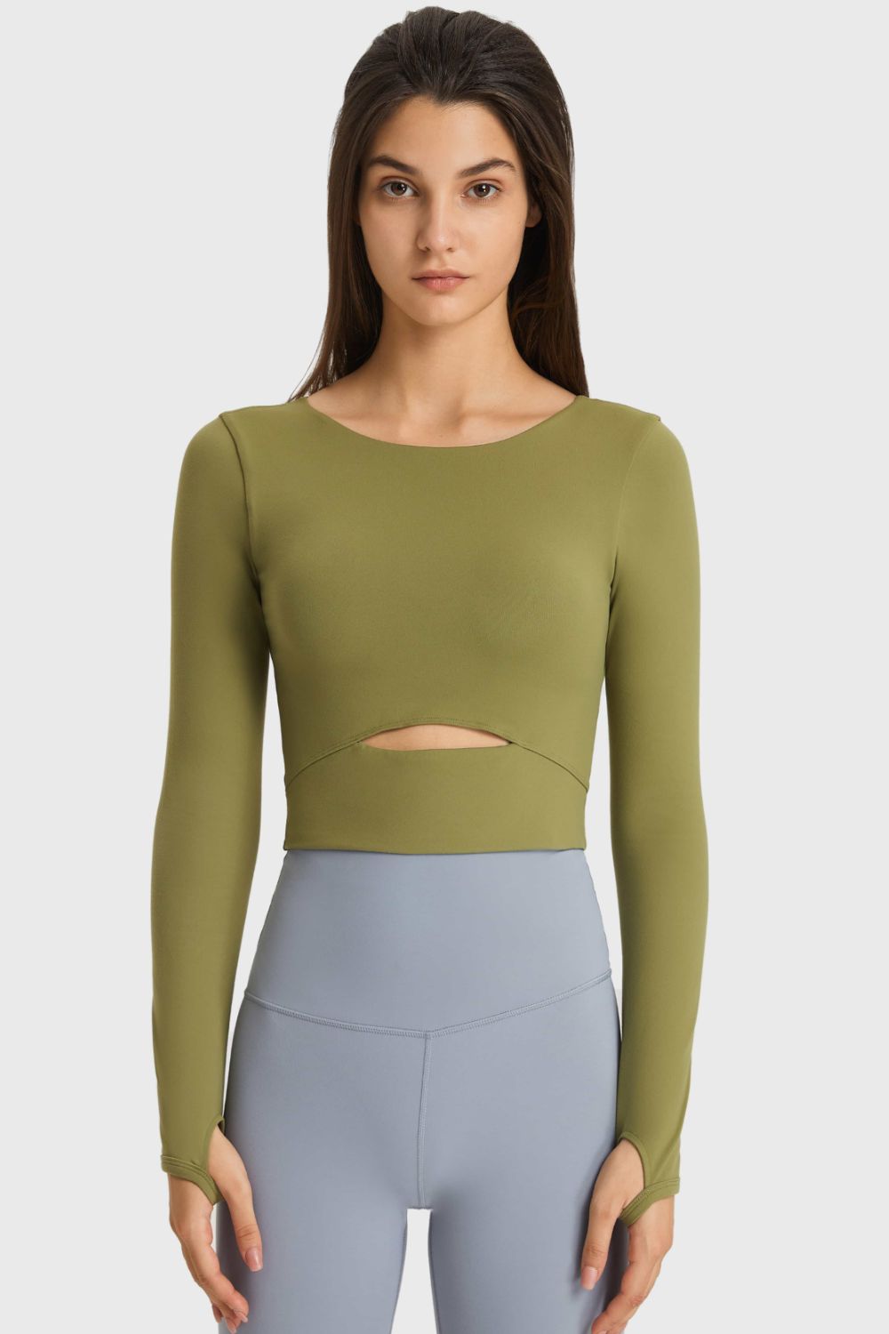 Cutout Long Sleeve Cropped Sports Top - The Daily Makeover