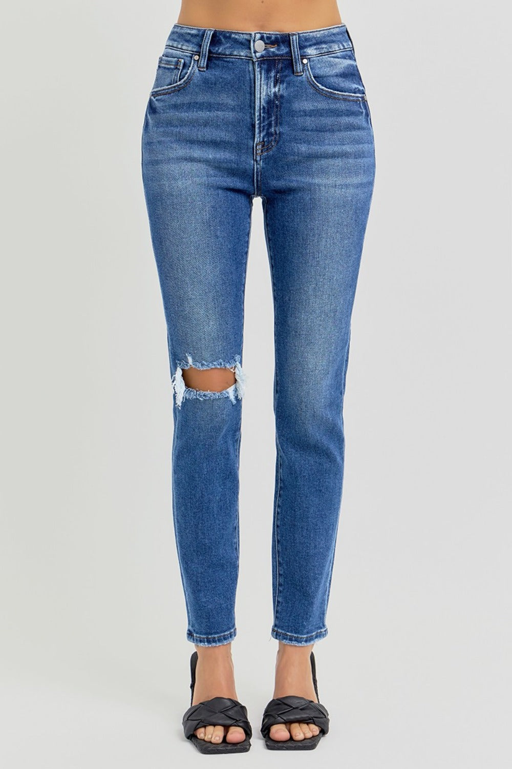 Full Size High Rise Ankle Skinny Knee Distressed Jeans