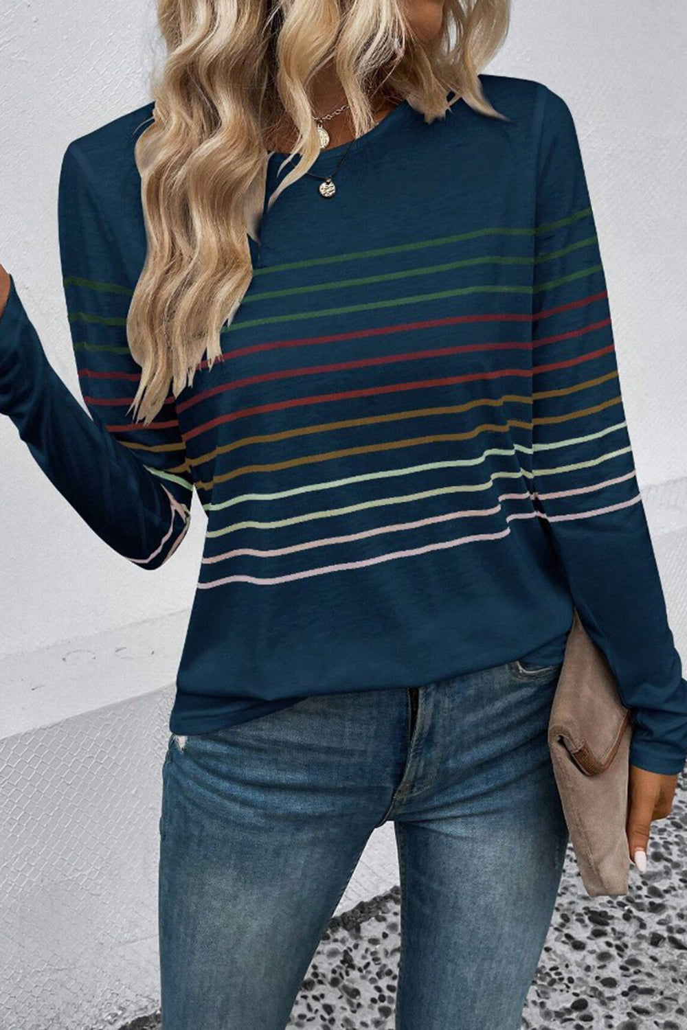 Striped Round Neck Long Sleeve T-Shirt - The Daily Makeover