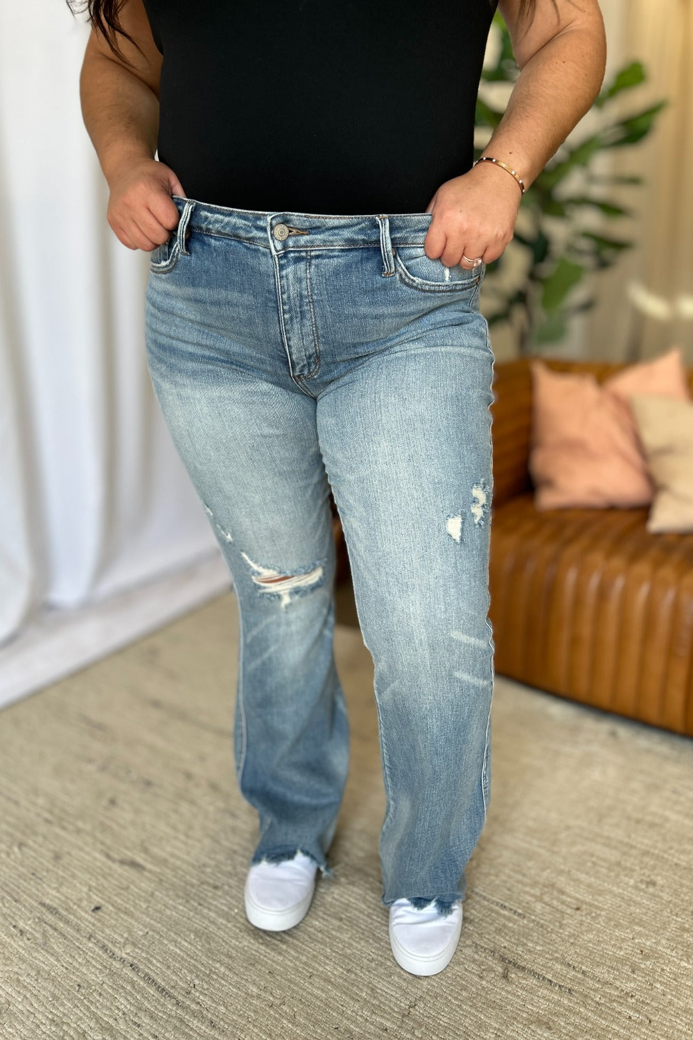 Judy Blue Full Size Medium Rise Tummy Control Destroy Flare - The Daily Makeover