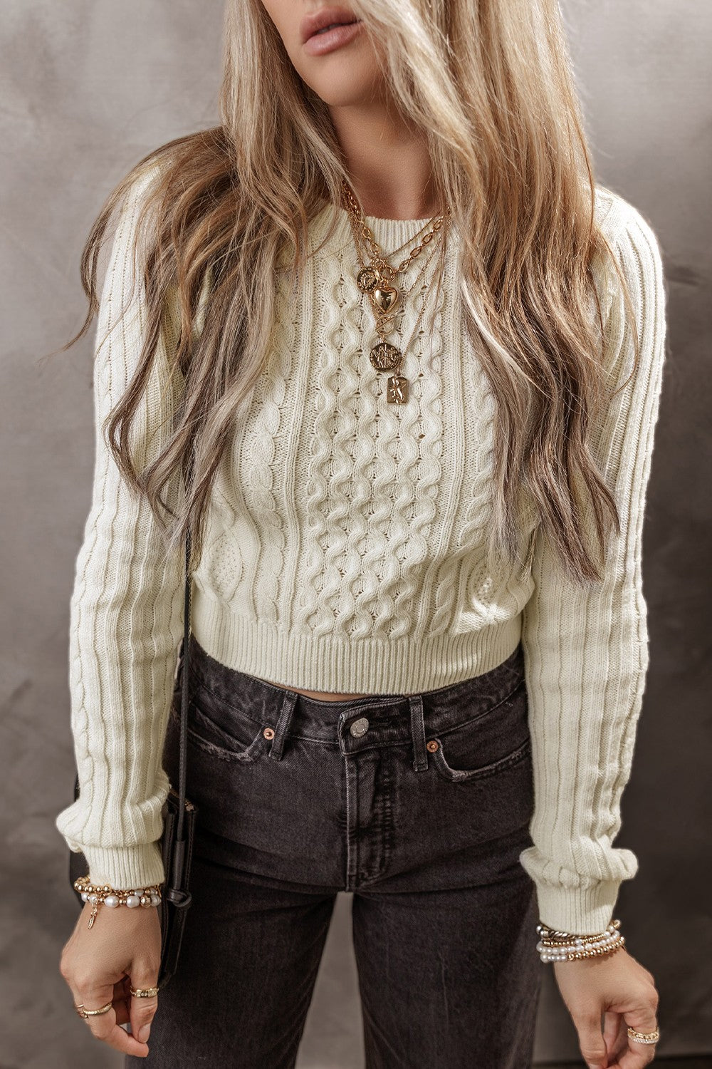 Cable-Knit Round Neck Long Sleeve Sweater - The Daily Makeover