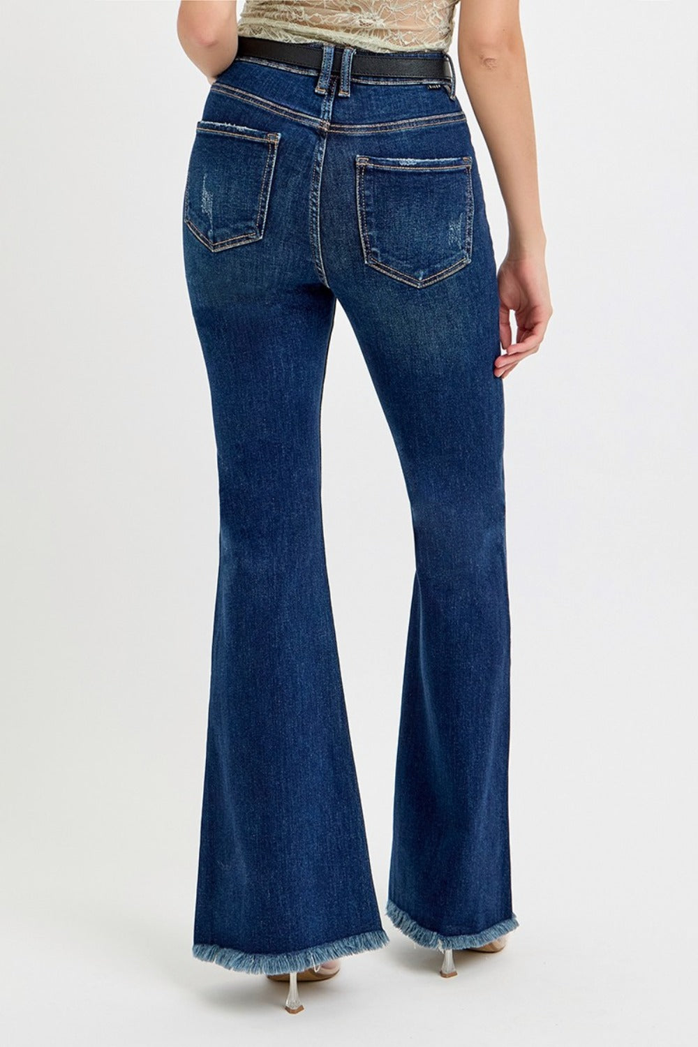 Tummy Control Frayed Hem Flare Jeans