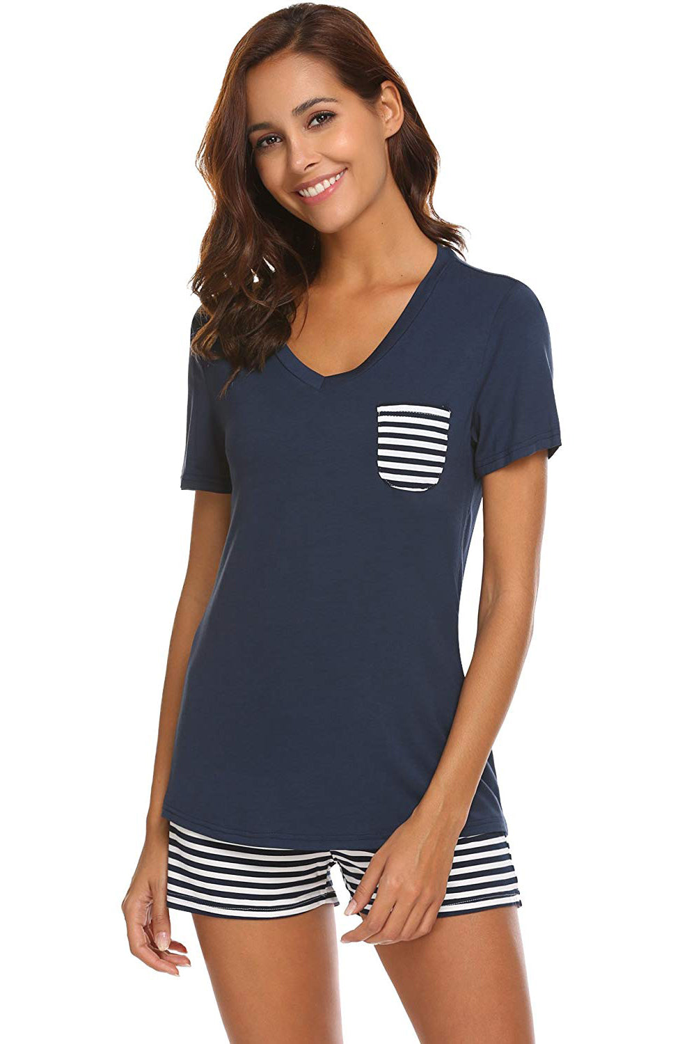 Striped Short Sleeve Top and Shorts Lounge Set - The Daily Makeover