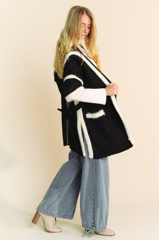 Davi & Dani Fuzzy Trim Open Front Loose Fit Cardigan - The Daily Makeover