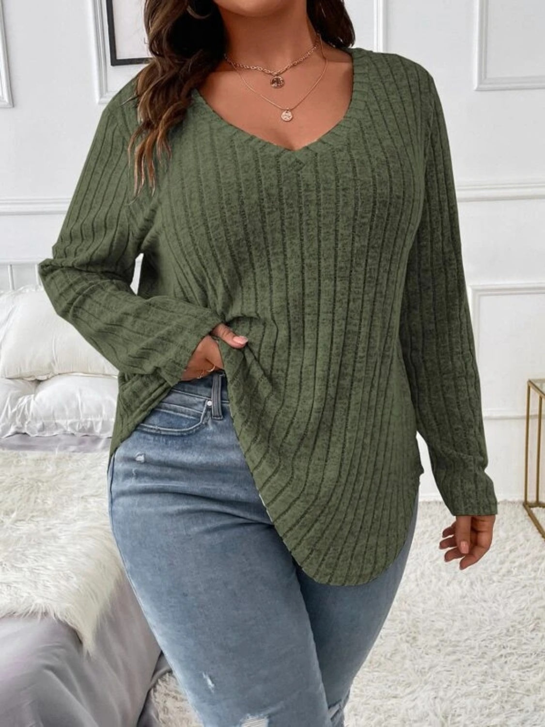 Plus Size V-Neck Long Sleeve T-Shirt - The Daily Makeover