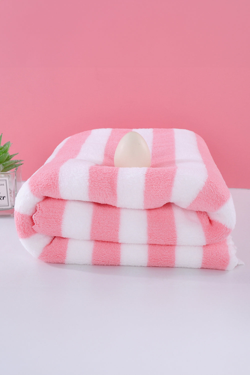 Pink Striped Plush Bath Towel Set - The Daily Makeover
