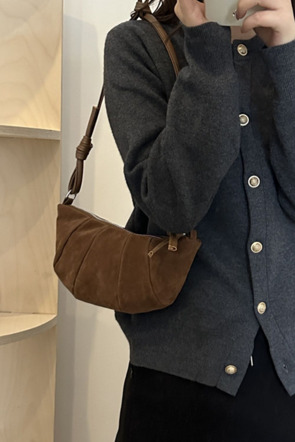 Suede Croissant Shape Shoulder Bag - The Daily Makeover