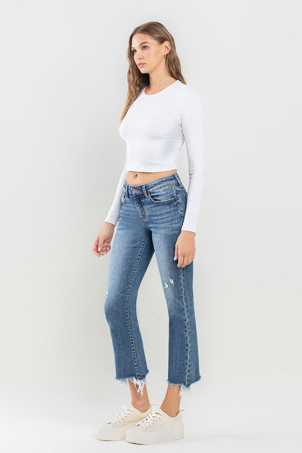 Lovervet Mid Rise Frayed Hem Jeans - The Daily Makeover