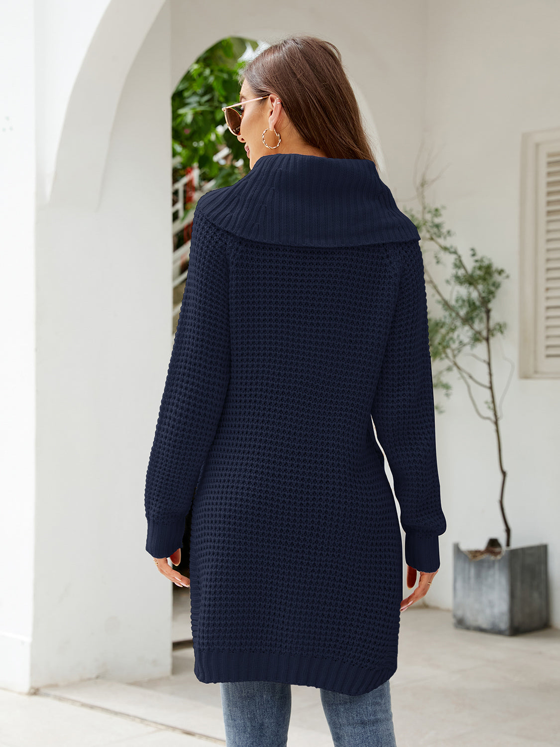 Turtleneck Waffle-Knit Slit Sweater Dress - The Daily Makeover