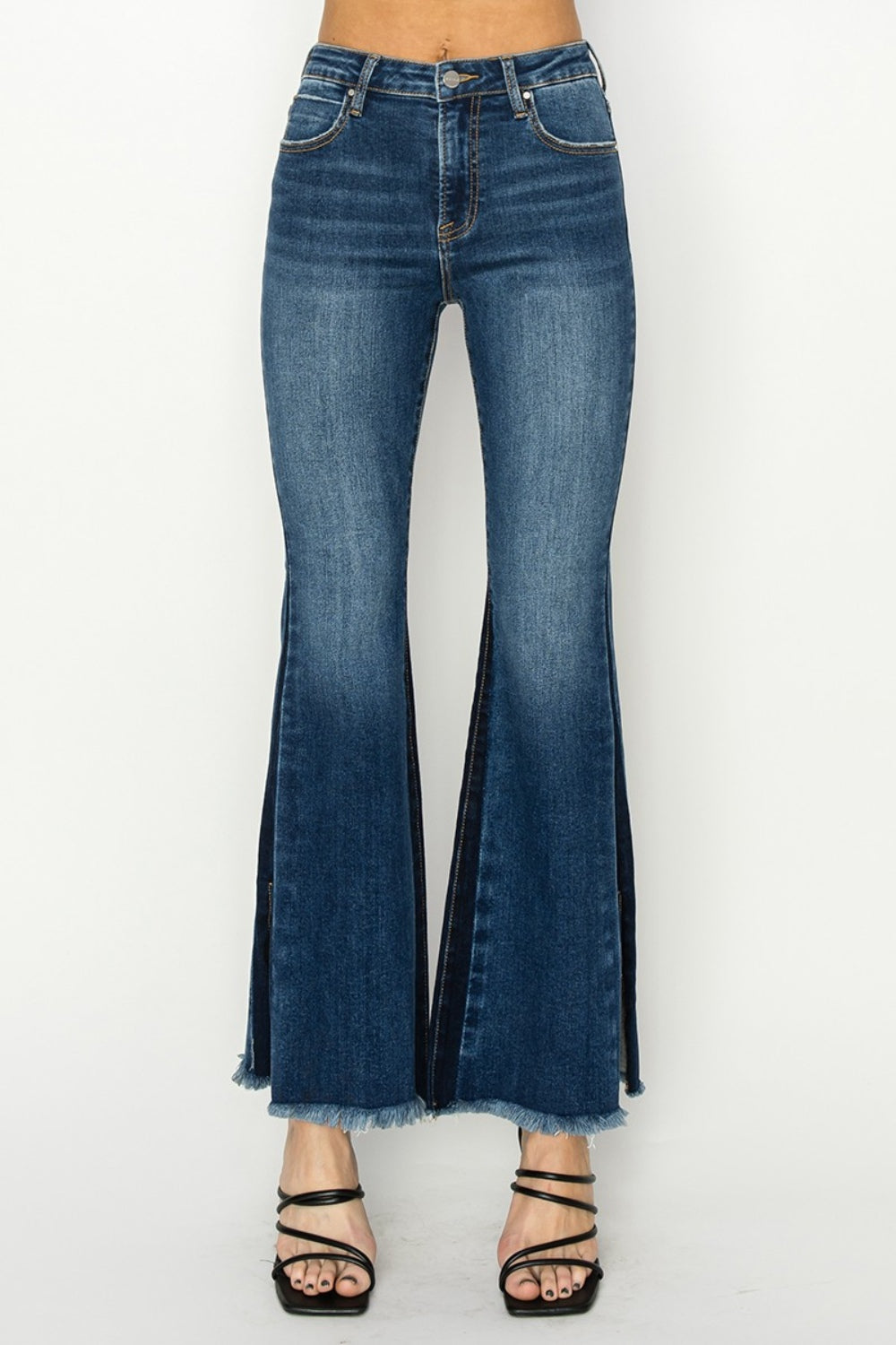 Full Size High Rise Side Shadow Seam Detail Slit Flare Jeans - The Daily Makeover