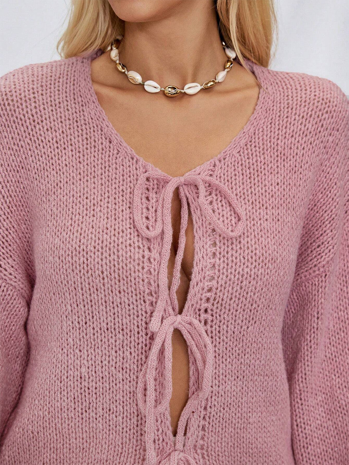 Tied Long Sleeve Dropped Shoulder Cardigan - The Daily Makeover