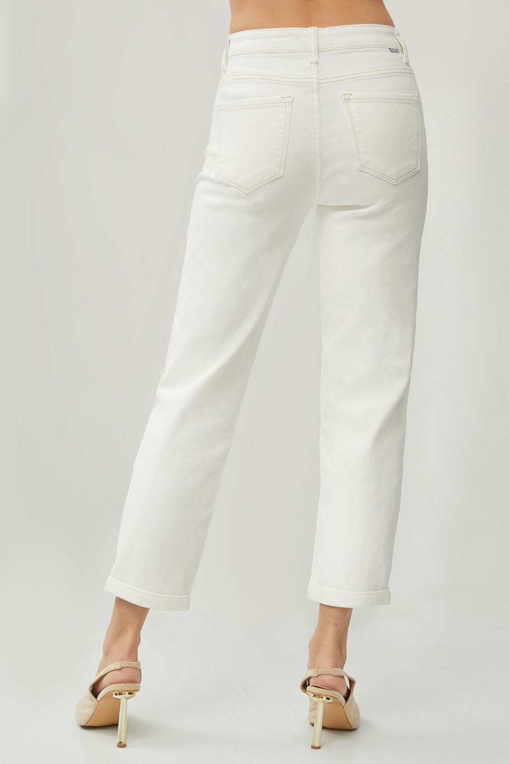 Full Size High Waist Rolled Hem Straight Jeans